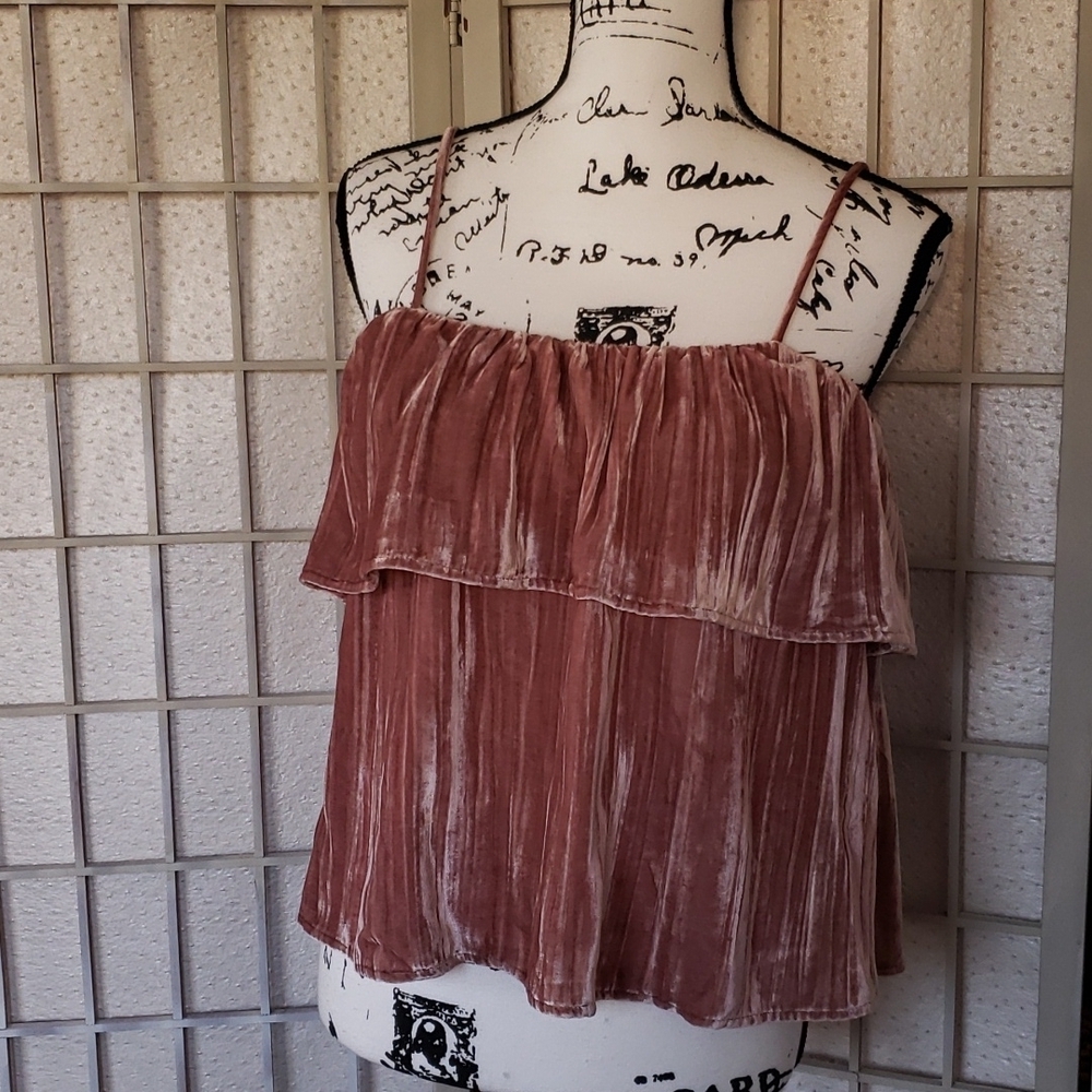 Madewell spaghetti straps old pink velvet top with ruffle S